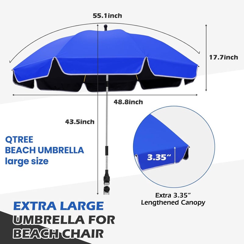 QTREE intelligence 48.8 inch Large Beach Umbrella with Clamp Sun Shade for Beach Chair, 360°Adjustable UV Protection Golf Umbrella with Clip for Outdoor Stroller Wheelchair Camping Chair - Image 2